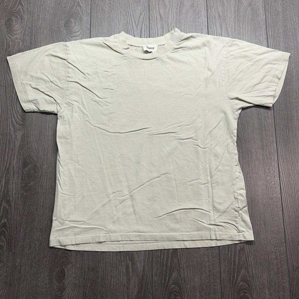 Elwood Mens Distressed Crew Neck Short Sleeve Medium T-Shirt Cream Beige